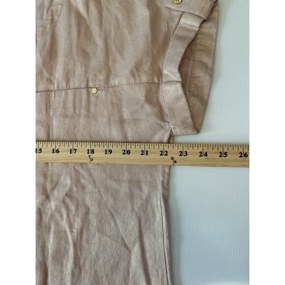 Ellen Tracy Blouse Size L Rosy Peach Shimmery Linen Blend Cuffed Sleeve Gold Zip - Picture 10 of 10